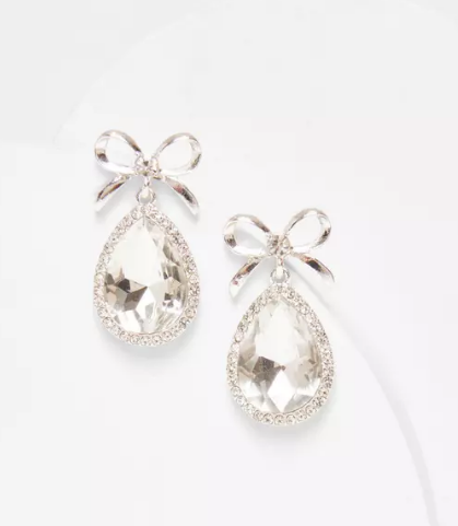 Silver Bow Tear Drop Earrings